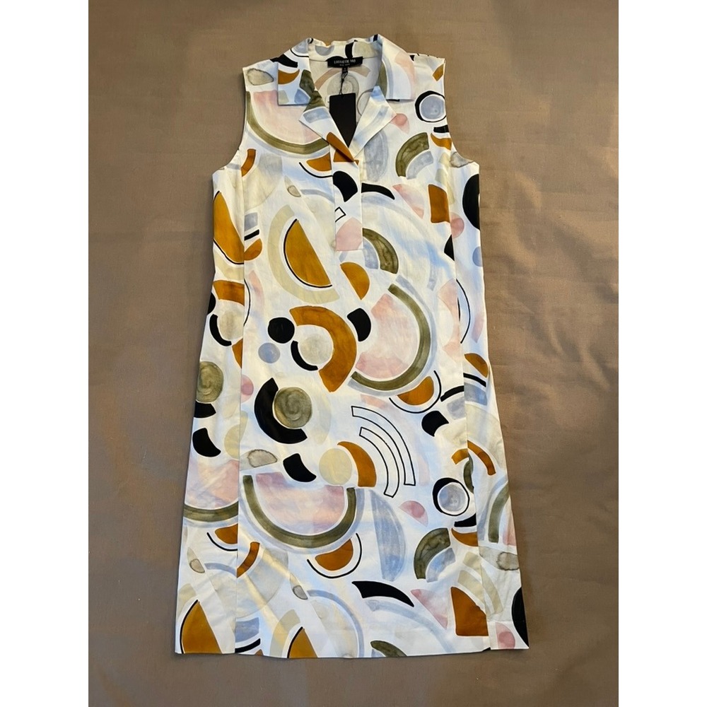 NWT Lafeyette 148 Poplin Shift Dress Sz 2 Cloud Multi Colorway Abstract Modern